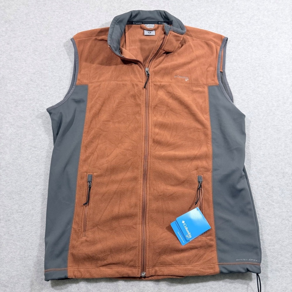 Columbia GRT Fleece Vest Mens XL Orange NWT Omni-Dry Full Zip Colorblock XM1904